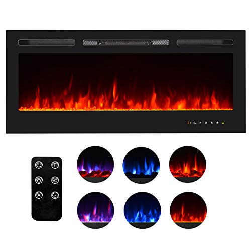 Homedex 50" Recessed Mounted Electric Fireplace Insert with Touch Screen Control Panel, Remote Control, 750/1500W, Black