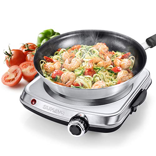 SUNAVO Hot Plates for Cooking Electric Single Burner with Handles 1500W, Stainless Steel