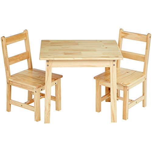 Amazonbasics Kids Solid Wood Table And 2 Chair Set, Natural