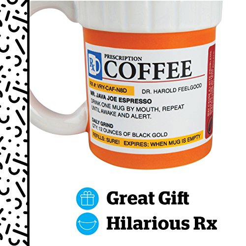 Bigmouth Inc. The Prescription Coffee Mug Hilarious 12 Oz Ceramic Coffee Cup In The Shape Of A Pill Bottle Perfect For Home Or Office, Makes A Great Gift