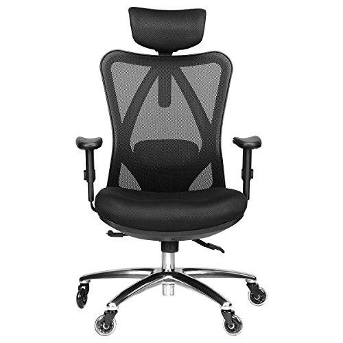 Duramont Ergonomic Adjustable Office Chair With Lumbar Support And Rollerblade Wheels High Back With Breathable Mesh Thick Seat Cushion Adjustable Head & Arm Rests, Seat Height Reclines