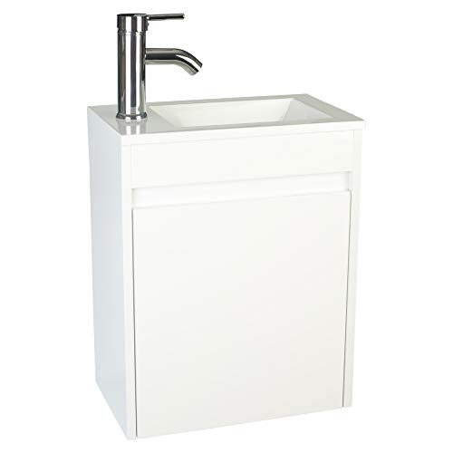 Eclife Bathroom Vanity W/sink Combo 16" For Small Space Mdf Paint Modern Design White Wall Mounted Cabinet Set, White Resin Basin Sink Top, Chrome Faucet W/flexible U Shape Drain B10w