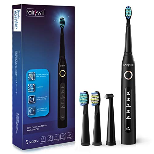 Electric Toothbrush Clean As Dentist Rechargeable Sonic Toothbrush With Smart Timer 4 Hours Charge Minimum 30 Days Use 5 Optional Modes Whitening Toothbrushes For Adults With 3 Brush Heads Black