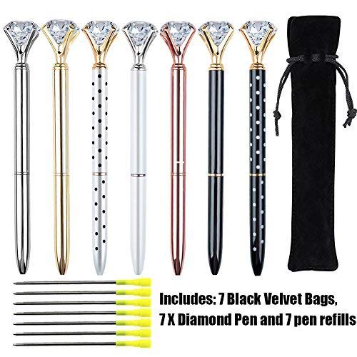 Evneed 7pcs Diamond Pens Beautiful Metal Ballpoint Pen For Women,coworkers,hostess And Girlfriend