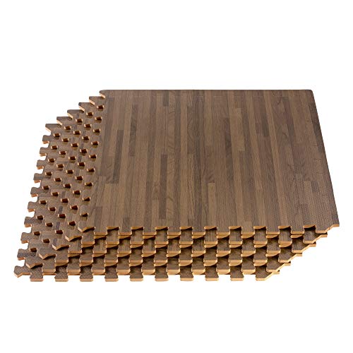 Forest Floor 3/8" Thick Printed Wood Grain Interlocking Foam Floor Mats, 200 Sq Ft (50 Tiles), Walnut