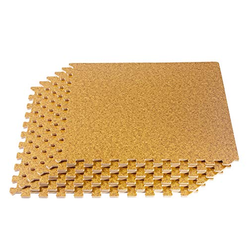 Forest Floor 3/8" Thick Printed Wood Grain Interlocking Foam Floor Mats, 200 Sq Ft (50 Tiles), Light Cork