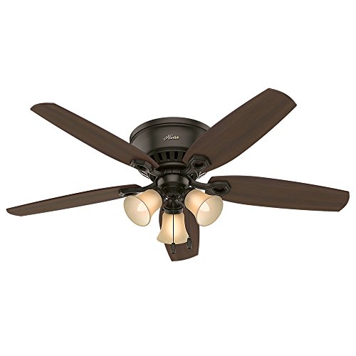 Hunter Indoor Low Profile Ceiling Fan, With Pull Chain Control Builder 52 Inch, New Bronze, 53327