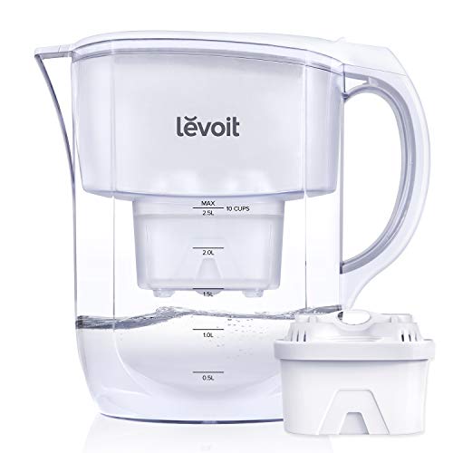 Levoit Water Filter Pitcher, 10 Cup Large Water Purifier(bpa Free) With Electronic Filter Indicator, 5 Layer Filtration For Chlorine, Lead, Heavy Metals And Odor, 2 Year Warranty, White, Lv110wp