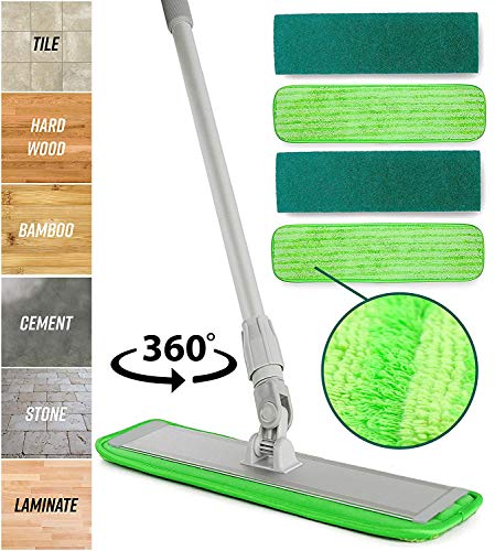 Microfiber Mop Floor Cleaning System Washable Pads Perfect Cleaner For Hardwood, Laminate & Tile 360 Dry Wet Reusable Dust Mops With Soft Refill Pads & Handle For Wood, Walls, Vinyl, Kitchen