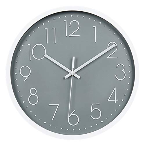 Modern Wall Clock, Silent Non Ticking Decorative Battery Operated Wall Clocks For Living Room, Office, Bathroom, Kitchen, Thicken Plastics Frame Glass Cover (gray)