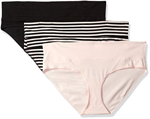 Motherhood Maternity Women's Maternity 3 Fold Over Brief Panties, Black/pink Stripe Multi Pack, Medium