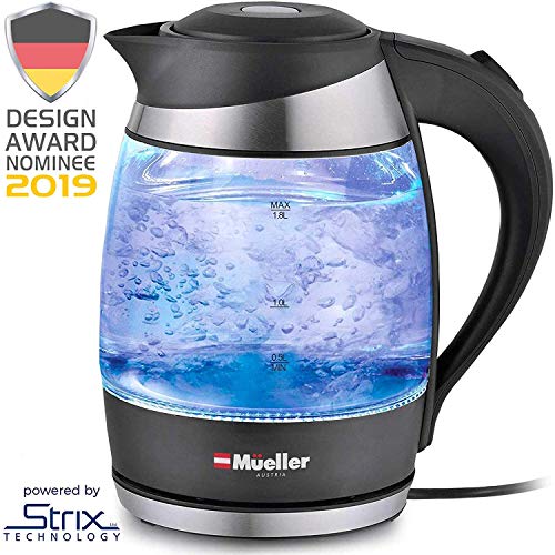 Mueller Premium 2019 Model 1500w Electric Kettle Water Heater With Speedboil Tech, 1.8 Liter Cordless With Led Light, Borosilicate Glass, Bpa Free With Auto Shut Off And Boil Dry Protection