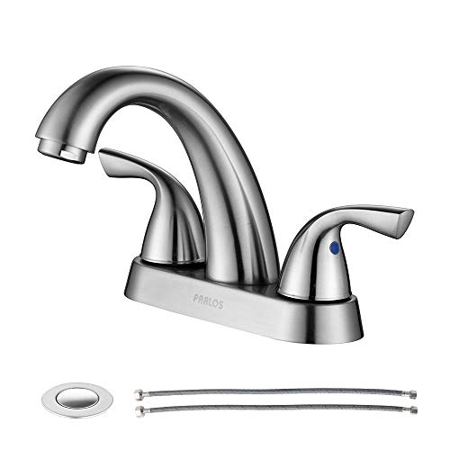 Parlos 2 Handle Bathroom Sink Faucet With Drain Assembly And Supply Hose Lead Free Cupc Lavatory Faucet Mixer Double Handle Tap Deck Mounted Brushed Nickel,13598