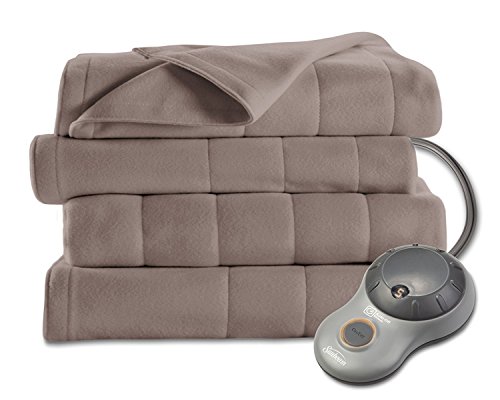 Sunbeam Heated Blanket | 10 Heat Settings, Quilted Fleece, Mushroom, Queen