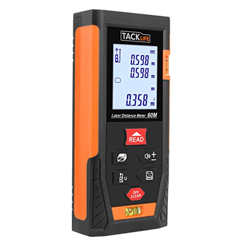 Tacklife Hd60 Classic Laser Measure 196ft M/in/ft Mute Laser Distance Meter With 2 Bubble Levels, Backlit Lcd And Pythagorean Mode, Measure Distance, Area And Volume Carry Pouch And Battery Included