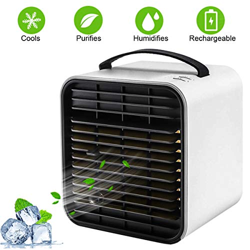 Lelekey Portable Air Conditioner Fan,usb Rechargeable Personal Mini Desktop Evaporative Cooler Humidifier Purifier With Led Light 3 Speed For Home,office,dorm,camping Tent