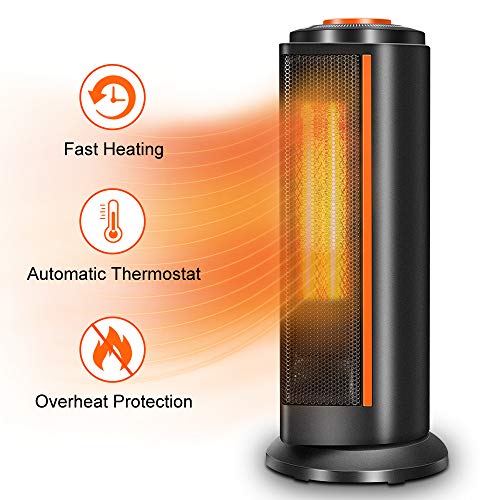 Space Heater For Office 1500w Electric Ceramic Heater Fan Tower Oscillating Portable Heater With Thermostat, Fast Heating, Overheat & Tip Over Protection, Personal Heaters For Indoor Use