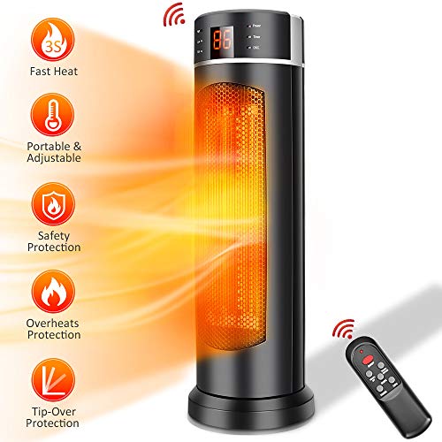 Space Heater Trustech Tower Heater 1500w 70° Oscillation With Remote Control, Overheating & Tip Over Protection, Adjustable Thermostat, 12h Timer Portable Ceramic Space Heater For Office, Indoor Use