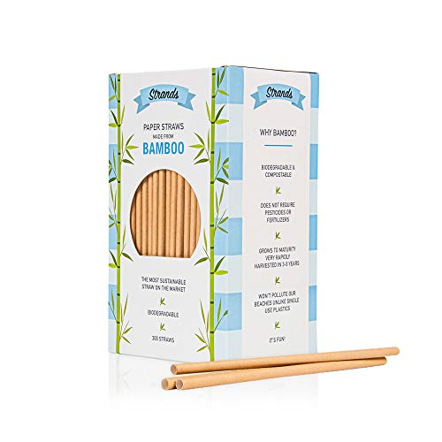 Strands Paper Straws Made From Real Bamboo 300 Biodegradable Paper Straws. A Sustainable Choice For Moms, Hippies, Restaurants And Beaches Everywhere