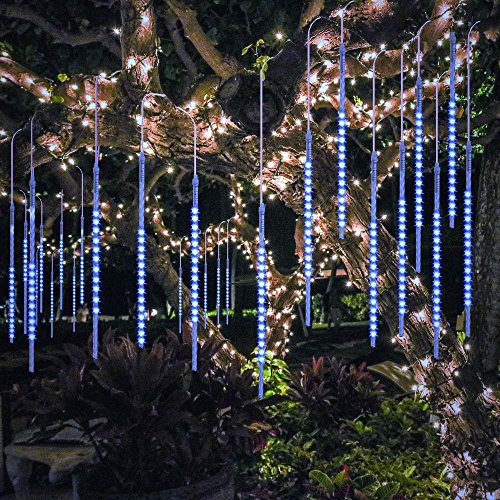 Bluefire Upgraded 50cm 10 Tubes 540 Led Meteor Shower Rain Lights, Falling Rain Drop Christmas Light, Waterproof Cascading Lights For Holiday Party Wedding Christmas Tree Decoration (blue)