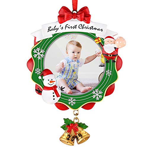 Micbox Baby's First Christmas Picture Frame, Chrismas Ornament 2019 Year Dated, My Very First Christmas Baby Photo Frame, Picture Frame, Personalized