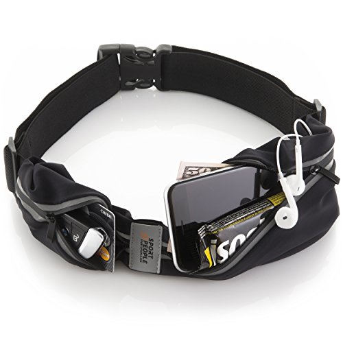 Sport2people Running Pouch Belt, Usa Patented, Runner Waist Pack Iphone X 6 7 8 For Men And Women (black, One Size, 2 Pockets)