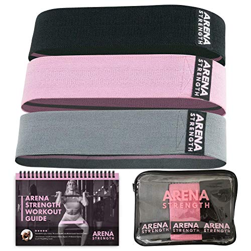 Arena Strength Fabric Booty Bands: Fabric Resistance Bands For Legs And Butt: 3 Pack Set. Perfect Workout Hip Band Resistance. Workout Program And Carry Case Included.
