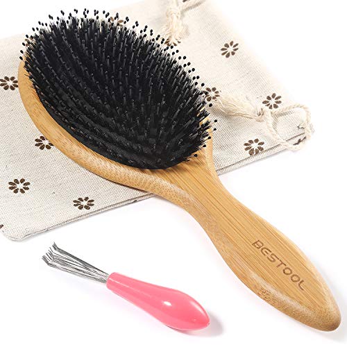 Bestool Hair Brush, Boar Bristle Hair Brush With Nylon Pins, Bamboo Paddle Detangler Brush, Detangling Adding Shine Brushes For Women Mens And Kids, Daily Use For Conditioning Improve Hair Texture