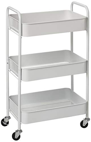 Caxxa 3 Tier Rolling Metal Storage Organizer Mobile Utility Cart With Caster Wheels, White