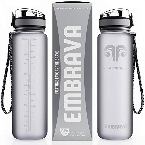 Embrava Best Sports Water Bottle 32oz Large Fast Flow, Flip Top Leak Proof Lid W/one Click Open Non Toxic Bpa Free & Eco Friendly Tritan Co Polyester Plastic