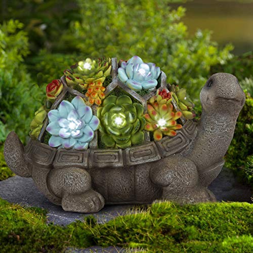 Gigalumi Turtle Garden Figurines Outdoor Decor, Garden Art Outdoor For Fall Winter Christmas Decor,outdoor Solar Statue With 7 Leds For Patio,lawn,yard Art Decoration, Housewarming Garden Gift