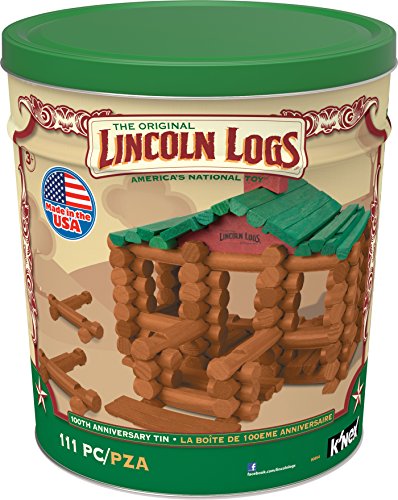 Lincoln Logs 100th Anniversary Tin 111 All Wood Pieces Ages 3+ Construction Education Toy