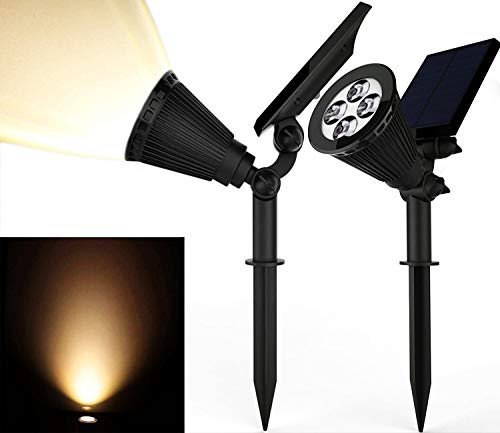 Magictec Solar Spotlights, Warm Light 2 In 1 Adjustable 4 Led Wall/landscape Solar Lights With Automatic On/off Sensor, 2 Pack