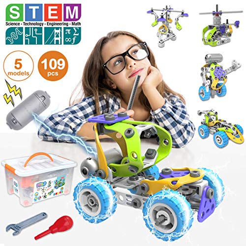Pakoo Stem Toys Kit 5 In 1 Motorized Educational Construction Engineering Building Blocks Toys Set For 6 7 8 9 10+ Year Old Boys & Girls | Best Birthday Toy Gifts For Kids