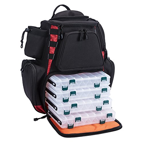 Piscifun Fishing Tackle Backpack With 4 Trays Large Capacity Waterproof Fishing Tackle Bag With 4 Tackle Boxes And Protective Rain Cover Black
