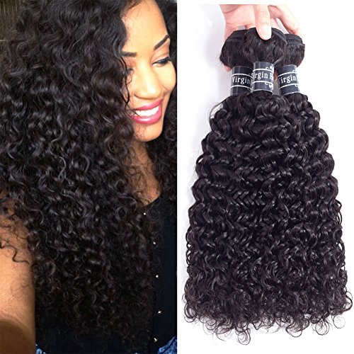 Amella Hair Brazilian Curly Hair Weave 3 Bundles (14 16 18,300g) Brazilian Virgin Kinky Curly Human Hair Weave 8a 100% Unprocessed Hair Weft Extensions Natural Black Color