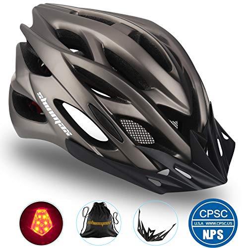 Basecamp Specialized Bike Helmet, Bicycle Helmet Cpsc&ce Certified With Helmet Accessories Led Light&removable Visor&portable Bag Cycling Helmet Bc Ddtk Adjustable For Men/women(titanium)