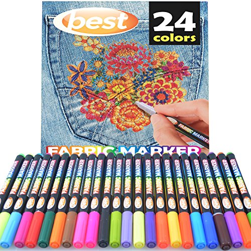 Best Fabric Markers (pack Of 24 Pens) Non Toxic Set Of 24 Individual Colors No Duplicates Bullet Tip Machine Washable Paint Perfect For Writing On Clothes, Clothing, Jeans, Pants, And Shirts