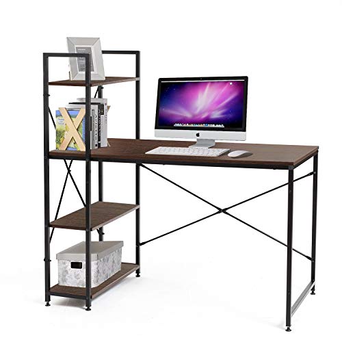 Bestier Computer Desk With Shelves,writing Desk With Storage Shelves Study Table Office Desk With Shelves Workstation Home Office Desk With Bookshelf 47 Inches For Study Room, Bedroom Brown