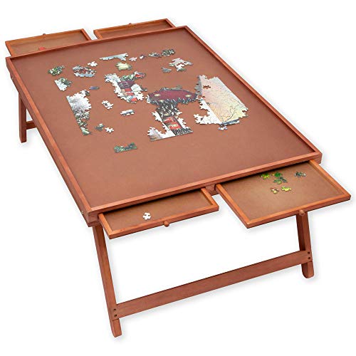 Bits And Pieces Jumbo Puzzle Wooden Plateau Lounger With Cover Smooth Fiberboard Work Surface Puzzle Storage System