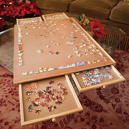 Bits And Pieces Jumbo Size Wooden Puzzle Plateau Smooth Fiberboard Work Surface Four Sliding Drawers Complete This Puzzle Storage System