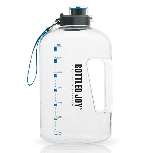 Bottled Joy 1 Gallon Water Bottle, Bpa Free Large Water Bottle Hydration With Motivational Time Marker Reminder Leak Proof Drinking Big Water Jug For Camping Sports Workouts And Outdoor Activity