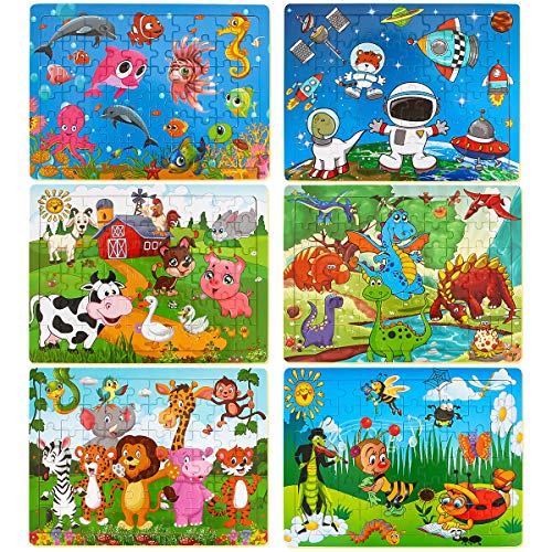 Dreampark Puzzles For Kids Ages 3 8, 6 Pack Wooden Jigsaw Puzzles 60 Pieces Preschool Educational Learning Toys Set For Boys And Girls