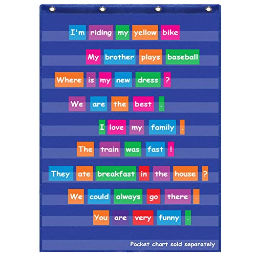 Eamay Standard Pocket Charts, Clear 10 Pocket Chart For Teacher Lessons In A Classroom Or Home Use, Fits Standard Sentence Strips Word Cards, Blue