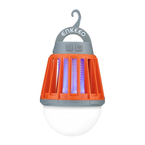 Enkeeo 2 In 1 Camping Lantern Bug Zapper Tent Light Portable Ipx6 Waterproof Mosquito Killer Led Lantern With 2000mah Rechargeable Battery, Retractable Hook, Removable Lampshade, Orange