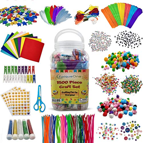 Epiqueone 1500 Set Of Bulk Craft Accessories For Kids Art Supplies For Children, Toddlers, Classrooms, Large Assortment Of Crafting Materials For School Projects, Diy Activities Promotes Creativity