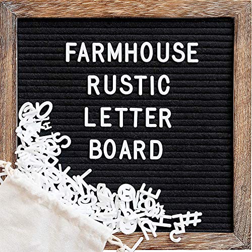 Felt Letter Board With 10x10 Inch Rustic Wood Frame, Script Words, Precut Letters, Picture Hangers, Farmhouse Wall Decor, Shabby Chic Vintage Decor, Black Felt Message Board