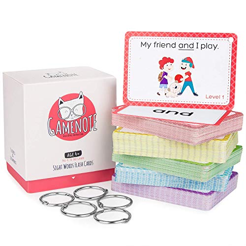 Gamenote Sight Words Flash Cards With Pictures & Sentences 220 Dolch Big Word Reading Flash Card From Pre K To 3rd Grade (include 5 Rings)