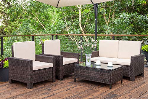 Homall 5 Pieces Outdoor Patio Furniture Sets Rattan Chair Wicker Conversation Sofa Set, Outdoor Indoor Backyard Porch Garden Poolside Balcony Use Furniture (beige)