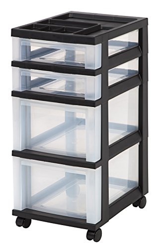 Iris 4 Drawer Rolling Storage Cart With Organizer Top, Black